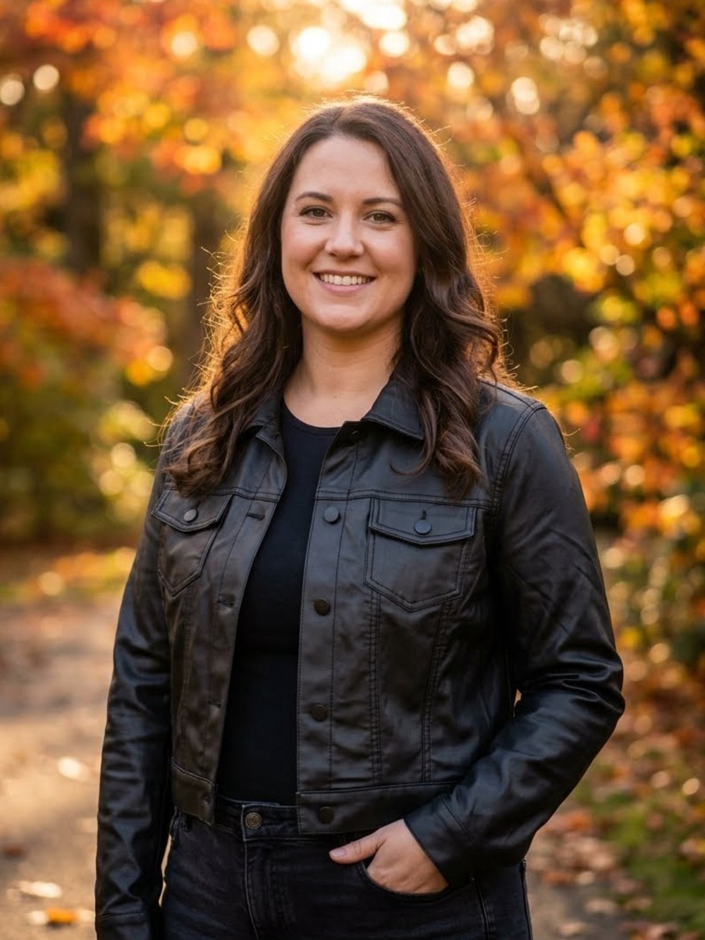 Suzy Shier Black Faux Leather Trucker Jacket